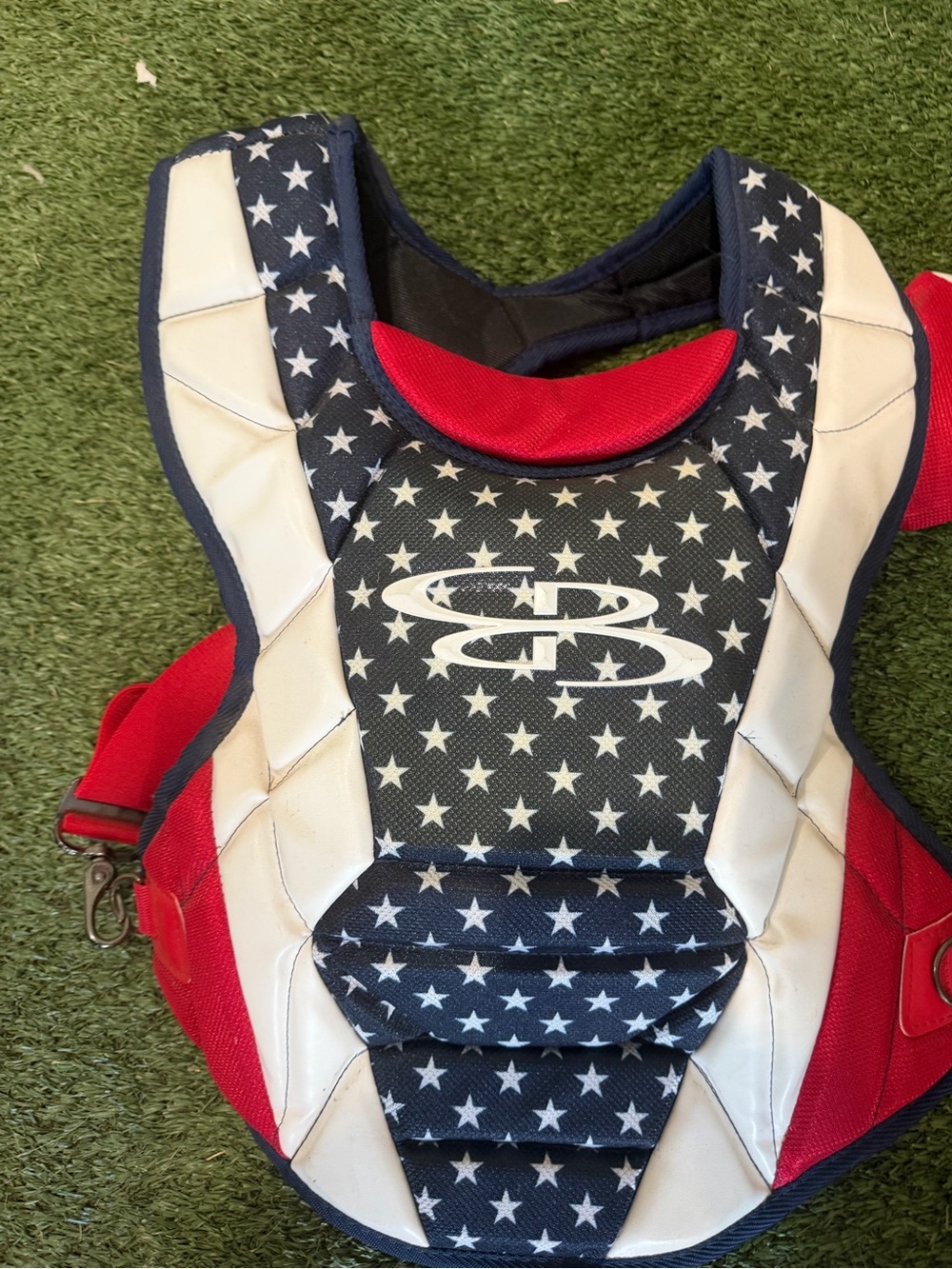 Boombah DEFCON Youth Chest Protector Commotio Cordis Flag Navy/Red/White